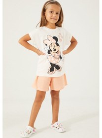 Resim Minnie Mouse Pink Hearts Beyaz Kız Çocuk Şort Takım Beyaz 