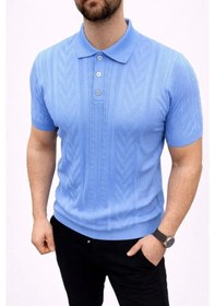 Resim Erkek Yazlık Triko Tişört Kısa Kol Polo Yaka Düğmeli T-shirt - Bebek Mavisi 