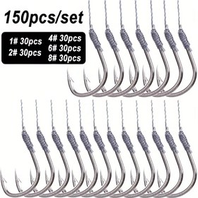 Resim 150 Adet Sağlam Önceden Bağlı Balıkçılık Kancaları - #1, #2, #4, #6, #8 Kanca Boyutları - Yüksek Karbon Çelik Yapı - Hızlı Balık Avı İçin Önceden Bağlı Liderler - Levrek, Alabalık, Sazan ve Yılanbalığı için İdeal - Tatlısu Olta Takımları - Balıkçılar İçin Mükemmel Hediye (Paskalya, Anneler Günü, Sevgililer Günü) - Dayanıklı Olta Aksesuarları 