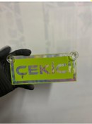 Resim Yeşil Renk Üzeri Hologram Renk Çekici Yazılı Vantuzlu Cam Süsü 