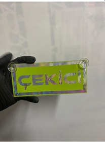 Resim Yeşil Renk Üzeri Hologram Renk Çekici Yazılı Vantuzlu Cam Süsü 