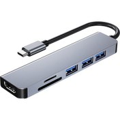 Resim Type C to HDMI+1*usb3.0 - 2* usb2.0 Hub + Kart okuyucu 6 in1 