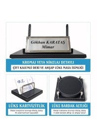 Resim Prozenis Aksu Krom Detaylı İsimlikli Sümen Takımı Lüks Ofis Seti 