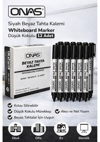 Resim Onas Siyah Beyaz Tahta Kalemi Whiteboard Marker Düşük Kokulu 12 Adet Kutu 