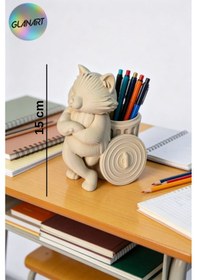 Resim 3 Boyutlu Kedi Figürlü Masa Üstü Kalemlik 3d Filament 1 Adet Bej 