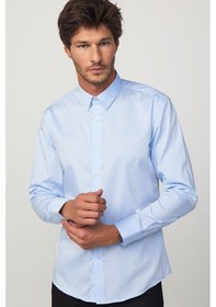 Resim Tudors Slim Fit Non Iron Beyaz Mavi Erkek Gömlek-29754-mavi Mavi 