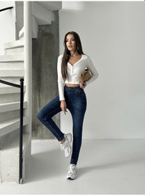 Resim Kadın Bıyık İşlemli Kot Dar Paça Jeans Lacivert 