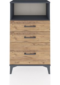 Resim Arges Komodin Tek Raflı 3 Çekmeceli 60x30x106 Antrasit-çam Antrasit 