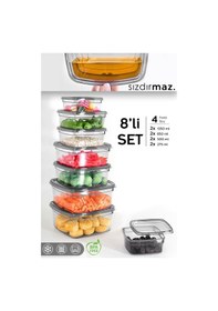 Resim 8'li Kare Sızdırmaz Saklama Kabı Seti - Düzenleyici Erzak Kabı 2x 275-500-850-1350 Ml Antrasit Antrasit 