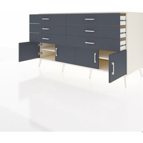 Resim Kronos Konsol 2 Raflı 6 Çekmeceli 4 Kapaklı 176x59x99 Aytaşı-antr Aytaşı-antrasit 