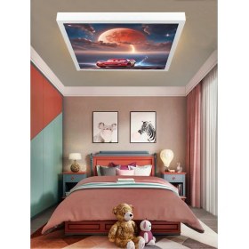 Resim Şimşek Mcqueen Avize, 60X60 Çocuk Odası Avize, 60WATT, Estetik Kare, Yapay Zeka Tasarım Avize, Uzay 