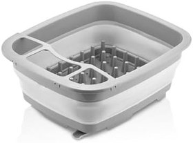 Resim Katlanabilir Bulaşıklık ve Badya, Gri, 32x32 cm, Akordiyon Tasarım, Kaşıklık Bölmeli, Tabaklık Kurutmalık, Çok Amaçlı Mutfak Organizeri 