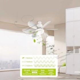 Resim Karokstore Tavan Vantilatörü LED Işık 3 Renk Işık Sıcaklığı Ayarlanabilir 3 Kademe Hız Modu Sessiz 52 cm Çap 6 Kanat Uzaktan Kumandalı Vantilatör (Beyaz) 