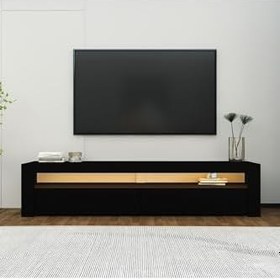 Resim Batı LED Işıklı 2 Kapaklı TV Sehpası – 150 cm – Minimal Tasarım, Düz Siyah 