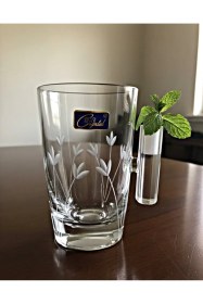 Resim Premium 200 Cc Köşeli Çay Bardağı Kristal Dekorlu El İşçiliği 6 Lı Büyük Tiryaki Seti Şeffaf 