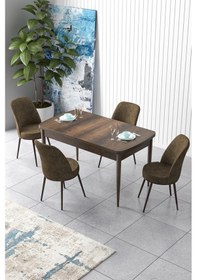 Resim Canisa Concept Zen Serisi 80x132 Mdf Açılabilir Barok Ahşap Desen Masa Takımı Ve 4 Kahverengi Sandalye Barok Masa Sandalyeler Kahverengi 