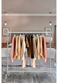 Resim Lüks Ev Tipi Yükseklik Ayarlanabilir Tekerlekli Metal Askılık Metal 