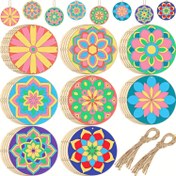 Resim 40 adet Ahşap Mandala Dilimleri, DIY El Sanatları Boyama Süsleri, Renkli Ahşap Mandala El Sanatları için, Düğün Ev Dekoru, Elle Boyanmış Ahşap Sanat Eseri 