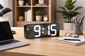 Resim Kenly LED Dijital Saat Sesle Aktifleşen, Sıcaklık Göstergeli, Gece Modlu Modern Masa Alarm Saati 