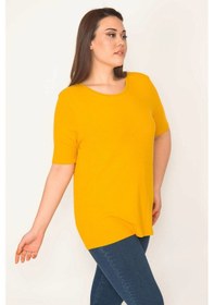 Resim Şans Kadın Hardal Bisiklet Yakalı Kendinden Çizgili Bluz-hardal Hardal 