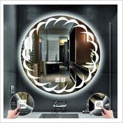 Resim Dnr-MirrorDnr-Mirror 80 cm Beyaz Ledli Tasarım Kumlamalı Dokunmatik Tuşlu Buğu Önleyicili Banyo Aynası Makyaj Aynası 