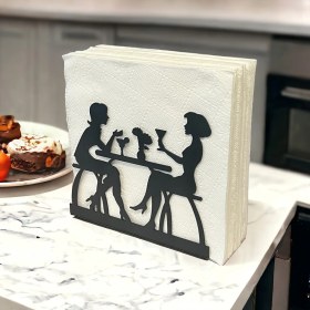 Resim Decorelax Sohbet Temalı Siyah Metal Peçetelik 