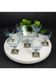 Resim Elta Collection Karen 7 Parça Döküm Gümüş Ayaklı Sunumluk Seti Magnolia Dondurmalık Cup Ve Salata Kase Seti gümüş 