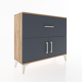 Resim Arges Şifonyer Tek Raflı Tek Çekmeceli 2 Kapaklı 88x30x80 - Çam / Antrasit 