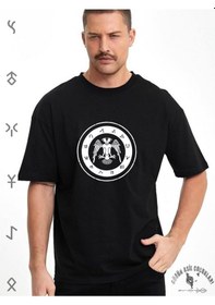 Resim Tamga Kartal -%95 Pamuklu Penye Kumaş - Yıkamaya Dayanıklı 1. Kalite Fleks Baskı SIYAH 