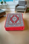 Resim mdhomecarpet Otantik Şark Köşesi Halı Kumaşlı Orta Sehpa 60x60 cm 20 CM Yükseklikli Sert Süngerli Masa Özel Yapım 
