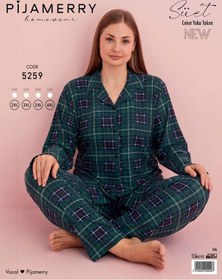 Resim Pijamerry Kadın Büyük Beden Gömlek Yaka Süet Uzun Kol Pijama Takımı 5259- 1 Adet 001 