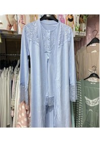 Resim Nehirsel 3022 Mavi Hamile Lohusa 3 Lü Pijama Sabahlık Tk 