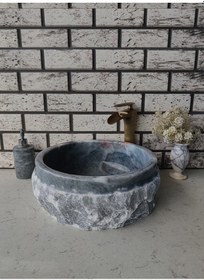 Resim Gri Patlatma Mermer Lavabo 