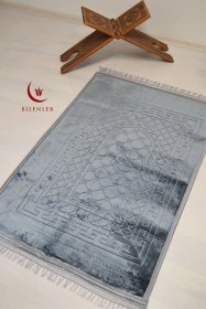 Resim Peluş Seccade - 80x120 Cm - Ekstra Konforlu - Yumuşak Ve Geniş Ölçülü Gri 