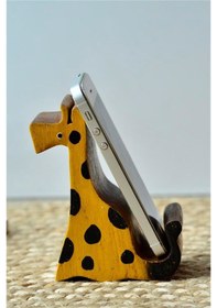 Resim El Yapımı Ahşap Zürafa Telefon Tutucu / Telefon Standı 