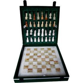 Resim El Yapımı Oniks Doğal Taş Satranç Takımı - Şık Hediyelik Kutusunda - 20 cm 