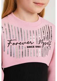 Resim Kız Çocuk İkili Takım Elbise Siyah Elbise Ve Pembe Sweatshirt, Şık Günlük Kombin, Kız Çocuk Elbise Pembe 