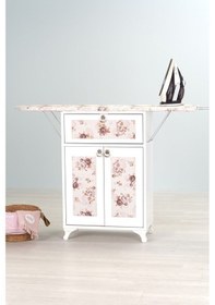 Resim Mistik Home Rose Katlanır Dolaplı Ütü Masası Beyaz Gövde, Kahverengi Çiçek Desenli Beyaz/kahverengi 