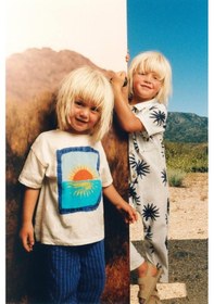 Resim Lolliboomkids Unisex Çocuk Sunrise Postcard Summer Baskılı Krem Tişört Ve Mavi Çizgili Pantolon Takım Ekru Mavi Ekru - Mavi 
