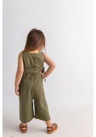 Resim Oliventhekid Yeşil Pamuklu Kolsuz Arkası Düğmeli Çift Bağcıklı Kız Çocuk Tulum Yeşil Yeşil 