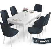 Resim Canisa Concept Nev Serisi 80 x 132 cm Açılabilir Beyaz Mutfak Masa Takımı 6 Sandalye Gold Halkalı 