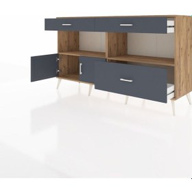 Resim Hyperion Konsol 2 Raflı 3 Çekmeceli 2 Kapaklı 176x44x99 Çam-antra Çam-antrasit 