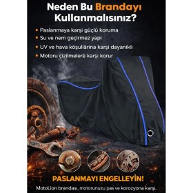 Resim Autolion Volta Vsm Siyah-Mavi Dikişli Kilitli Motor Brandası,motor Örtüsü 
