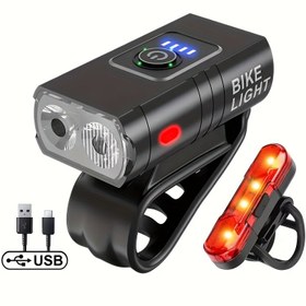 Resim 2 Bisiklet Işığı, Taşınabilir LED Bisiklet Işığı Seti: USB Şarj Edilebilir Parlak Işık, 6 Flaş Modu, ABS Kabuk ve Arka Işık, Bisiklet, Bisiklet ve Motosikletler için Uygun 