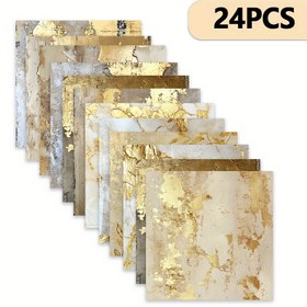 Resim 24 adet TLENPO Altın Mermer Scrapbook Kağıdı, A5 Boyutu, Yarı Parlak Kaplama, Yeniden Kullanılabilir Kare Çizgili Desen, DIY Projeleri İçin İdeal, El Yapımı Kağıt, Origami, Hediye Paketleme ve Albümler İçin, Önceden Yapıştırma Seçeneğiyle, Scrapbooking ve Kart Yapımı İçin 