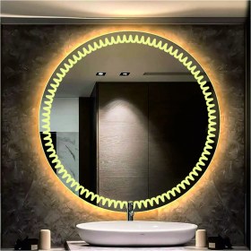 Resim Dnr-Mirror90 Cm Günışığı Ledli Tasarım Kumlamalı Banyo Aynası Makyaj Aynası Işıklı Ayna 