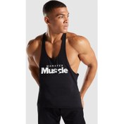 Resim Erkek Siyah Monster Muscle Gym Fitness Tank Top Sporcu Atleti 