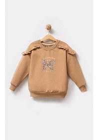 Resim Overdo Kids Pamuklu Baskılı Uzun Kol Kız Çocuk Sweatshirt Kahverengi 