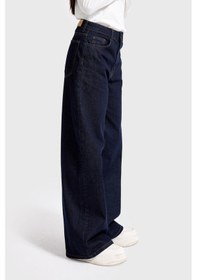 Resim Itsbasic Kadın İndigo Renk 7w5-50 Palazzo Baggy Fit %100 Koton İç Boy 83cm Denim Jean 