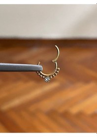 Resim 316 L Cerrahi Çelik Menteşeli Pırlanta Model Kıkırdak Helix Tragus Conch Özel Tasarım Piercing Gold 